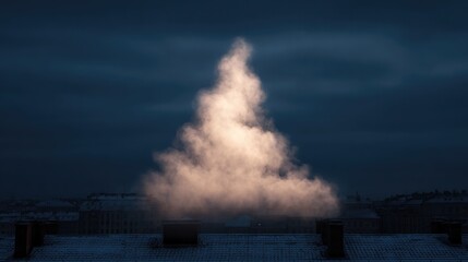 Obraz premium Triangular cloud formation resembling Christmas tree shines agai