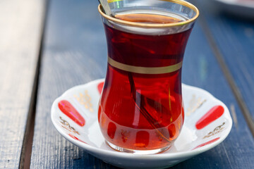 Close-Up of Traditional Turkish Tea