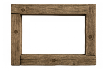 Rustic wooden picture frame creating a blank space for content, isolated on a transparent background