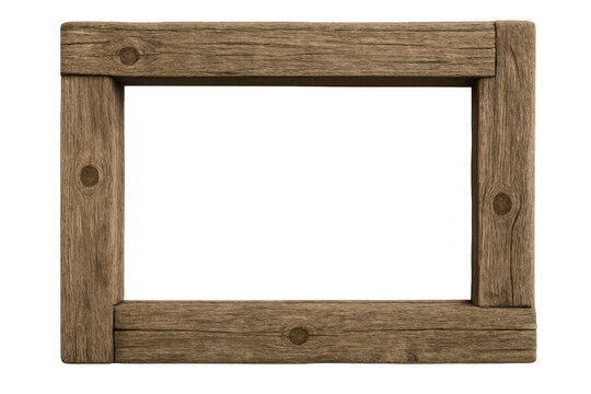 Rustic wooden picture frame creating a blank space for content, isolated on a transparent background