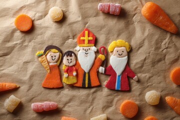 Obraz premium Colorful gingerbread figures celebrate festive traditions, surrounded by sweets and treats