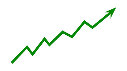 Green zigzag arrow line graph rising up concept of business grow up sign. Moving up graph arrow indicates stock market business growth, financial profit, economic growth. Vector illustration.