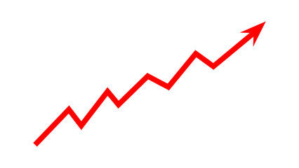Red graph arrow line chart moving up concept of stock market business growth, financial profit, business rise up sign. Red arrow increase inflation, business risk, business debt. Vector illustration.