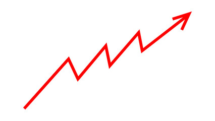 Red graph arrow line chart moving up concept of stock market business growth, financial profit, business rise up sign. Red arrow increase inflation, business risk, business debt. Vector illustration.