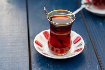 Close-Up of Traditional Turkish Tea