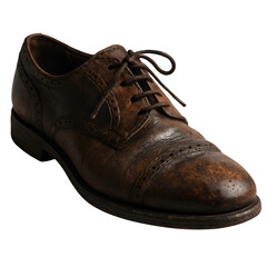 High-resolution PNG studio photograph of a classic brown leather wingtip brogue shoe on a transparent background
