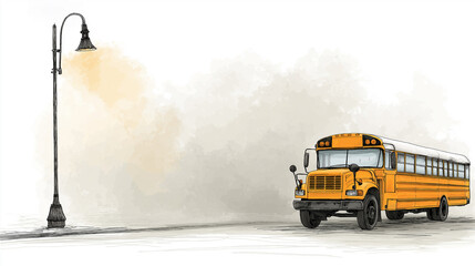 School Bus Illustration with copy space ~ Created using Generative AI