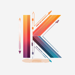 Vibrant gradient letter K with directional arrows and abstract graphical elements