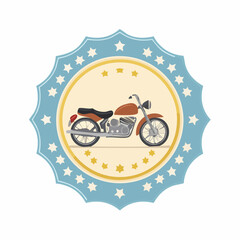 Retro motorcycle emblem design displaying a vintage motorbike within a star-studded badge graphic