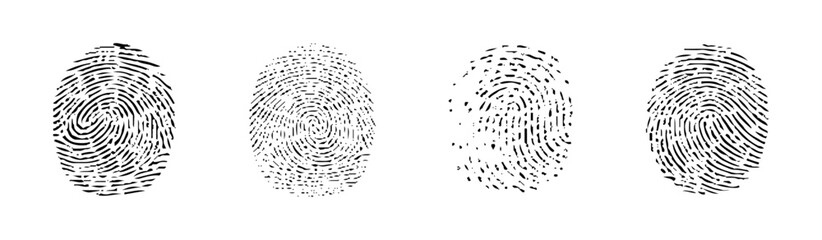 fingerprints isolated on white vector illustration. different black fingerprints, Engraved fingerprint pattern collection for security and design projects