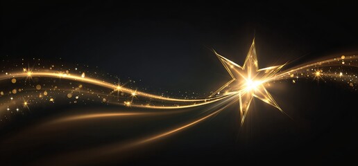 abstract golden star with light effect on a black background vector illustration design element  with glowing light effects and bokeh lights.