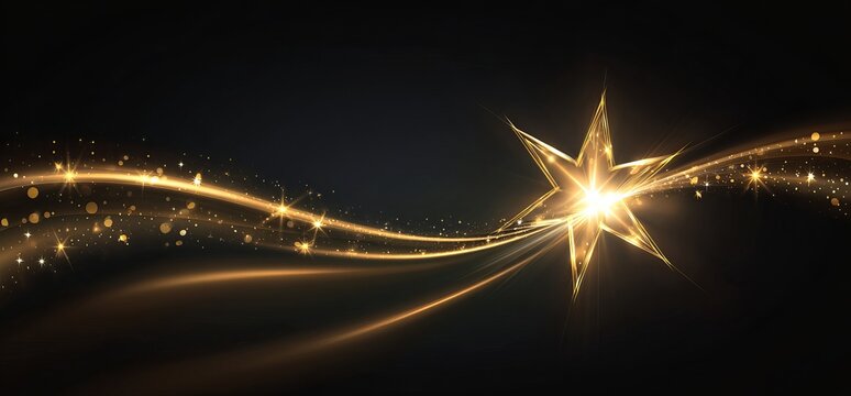 abstract golden star with light effect on a black background vector illustration design element with glowing light effects and bokeh lights.