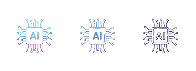 Artificial intelligence icon and logo in circuit line style — AI processor vector design with motherboard chip and machine learning concept for technology branding and digital graphics.