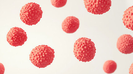 3D rendered red spherical particles with bumpy surfaces, representing scientific research on microscopic structures.