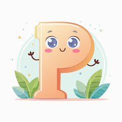 Playful Letter P Illustration with Whimsical Character Design and Vibrant Pastel Hues for