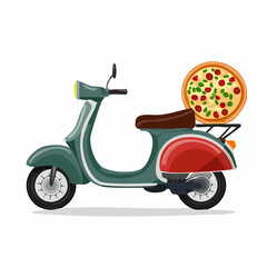 Speedy pizza delivery service: a retro scooter delivering a delicious pizza promptly