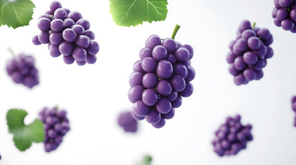 Fototapeta premium A close-up shot of vibrant purple grapes with green leaves, highlighting their fresh and juicy appearance.