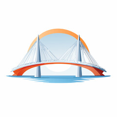 Stylized suspension bridge illustration with modern artistic rendering on the serene backdrop