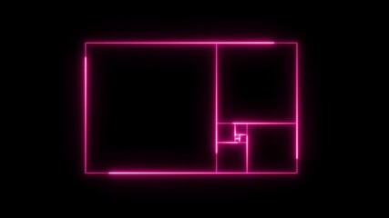 Pink Neon Fibonacci Spiral Squares on Black Background. 4k video  - Powered by Adobe