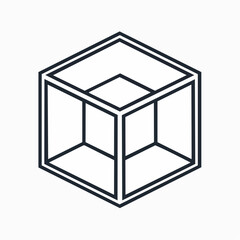 Geometric perspective illustration of an outlined cube with an inner square shape
