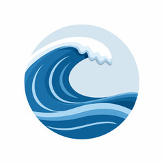 Stylized ocean wave depiction in a circular frame offers dynamic movement and visual depth