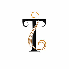 Elegant Initial Letter T Adorned with Golden Swirls for Brand Identity and Logo Design