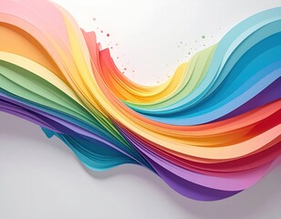 Flowing rainbow ribbons, layered, vibrant, on white background, light