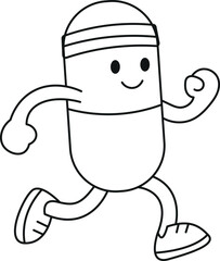 A capsule character jogging with a headband line art vector.