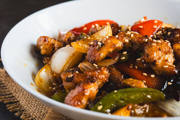 Korean-Style Chicken Stir Fry with Bell Peppers and Sesame Seeds | Spicy Asian Chicken Dish | Colorful Quick Stir-Fried Meal
