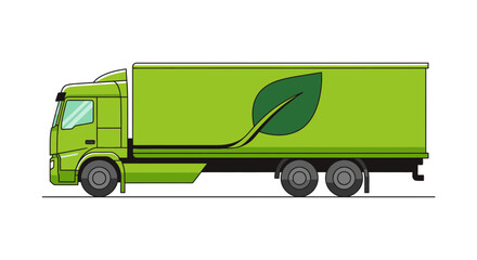 Environmentally friendly transport truck with leaf emblem promoting eco consciousness and sustainable shipping solutions for modern logistics businesses