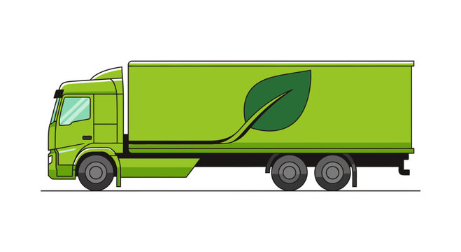 Environmentally friendly transport truck with leaf emblem promoting eco consciousness and sustainable shipping solutions for modern logistics businesses