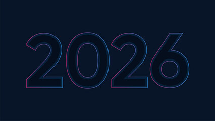 2026 Happy New Year Greeting with Neon Outline Typography and Fireworks Background