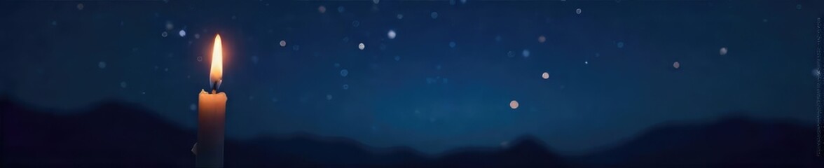 Silhouette of a single candle burning brightly against a dark night sky, stars twinkling, conveying hope and silent wishes made at midnight , midnight, time, dreams