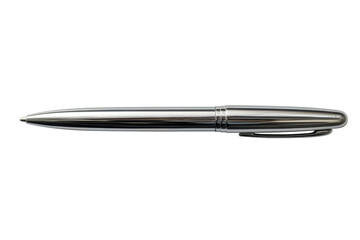 Silver metallic ballpoint pen isolated on transparent background