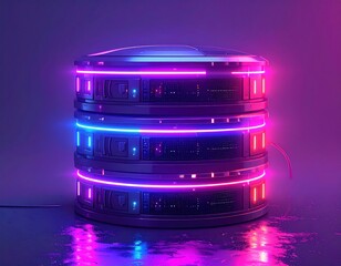 Futuristic server stack emitting neon lights
