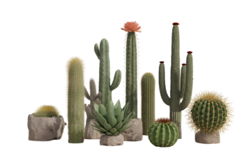 Desert Cacti Variety with Minimalist Background