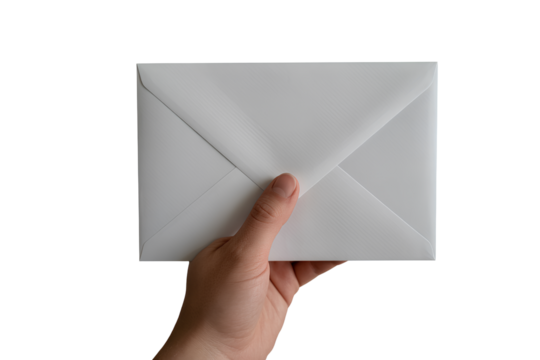 Close-Up of Hand Holding a White Envelope, Front View