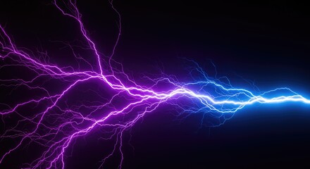 Dynamic high-energy electric plasma field with brilliant violet and blue light strands creating an intricate network of fiery abstract arcs ,power ,discharge ,magenta