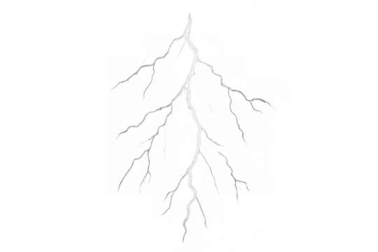 Lightning bolt illustrating power, energy, and weather phenomena. Transparent background makes it easy to add to any scene