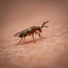 Extreme close-up of a tiny parasitic insect feeding on skin, representing infestation, disease vectors, and serious health hazards ,dangerous ,dermatology ,Pest