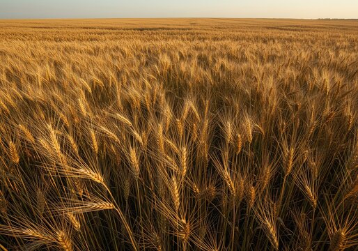 Expansive view of golden fields under a bright, warm summer sky during the peak of the late season heat and maturity ,brown ,arid ,growth - Powered by Adobe