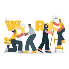 Team work Disproportionate Illustrations vector 