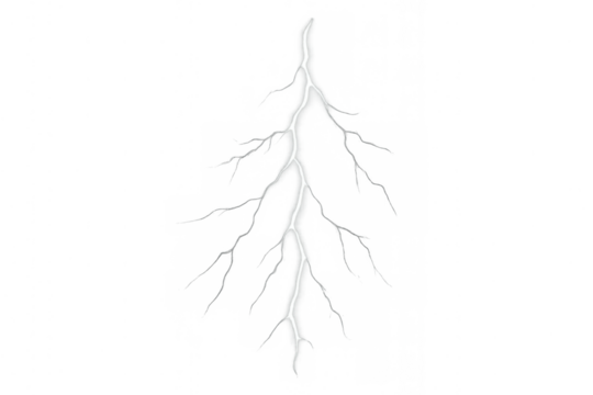 Lightning bolt on a transparent background, representing electricity, energy, and impactful weather phenomena