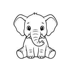 Fototapeta premium Cute Cartoon Elephant Sitting Black Outline for Coloring Book Generative AI