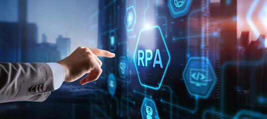 RPA Robotic Process Automation system. Artificial intelligence concept