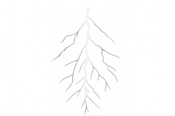 Lightning bolt striking, illuminating a stormy sky with vibrant electrical energy, transparent background element for design