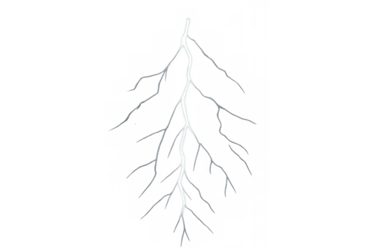 Lightning bolt striking, illuminating a stormy sky with vibrant electrical energy, transparent background element for design