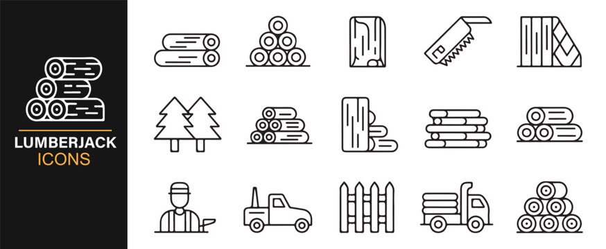 Minimal wood industry vector icons for forestry and carpentry themes