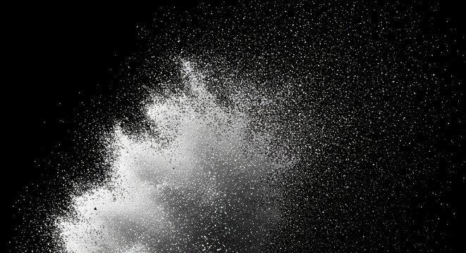 Abstract digital decay, white particles dissolving into a clean, empty background, suggesting the erosion of nothingness ,clean ,breaking ,transition