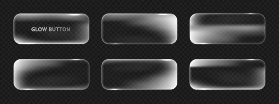 Light neon frame isolated on dark theme. White buttons transparent UI vector modern interface design.